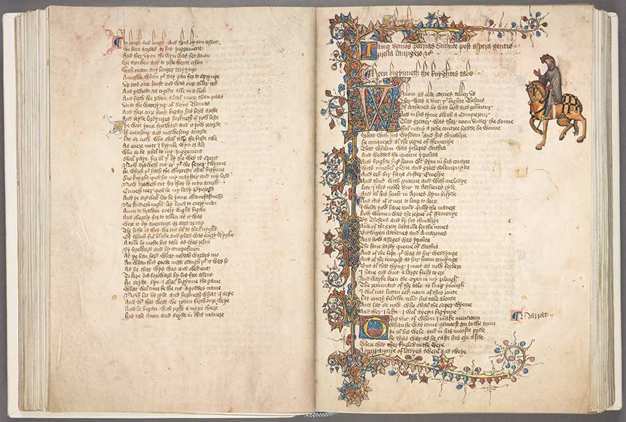 The Ellesmere manuscript of Geoffrey Chaucer’s The Canterbury Tales, ca. 1400–1410. The Huntington Library, Art Museum, and Botanical Gardens.