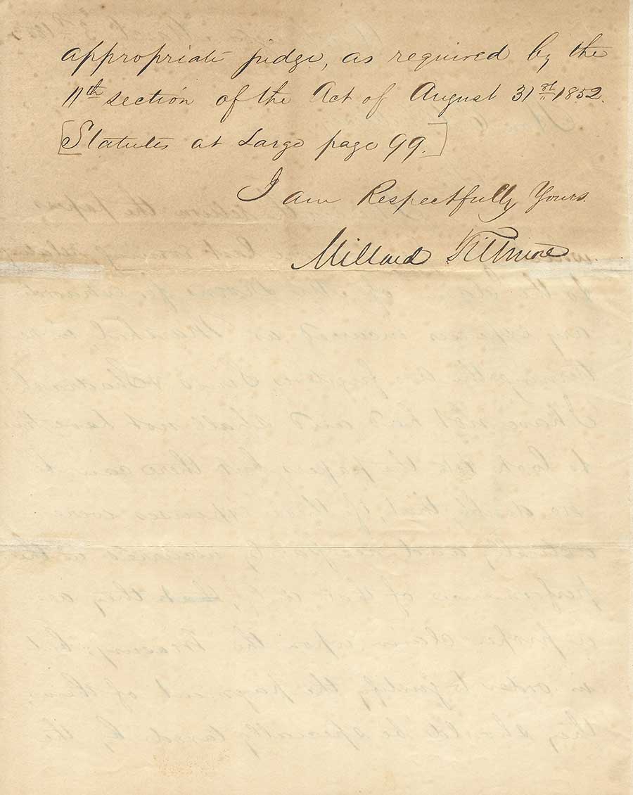 Millard Fillmore (1800–1874), second page of a letter to Elisha Whittlesey (1783–1863), First Comptroller of the United States Treasury, March 3, 1863. Denis L. Shapiro Collection. The Huntington Library, Art Museum, and Botanical Gardens.