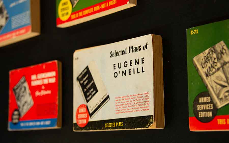 The “serious” titles selected for the Armed Services Editions, such as the selected plays of celebrated playwright Eugene O’Neill, influenced the popularity of paperback books in genres other than dime-store fiction after World War II. The Huntington Library, Art Collections, and Botanical Gardens. Photo by Deborah Miller.