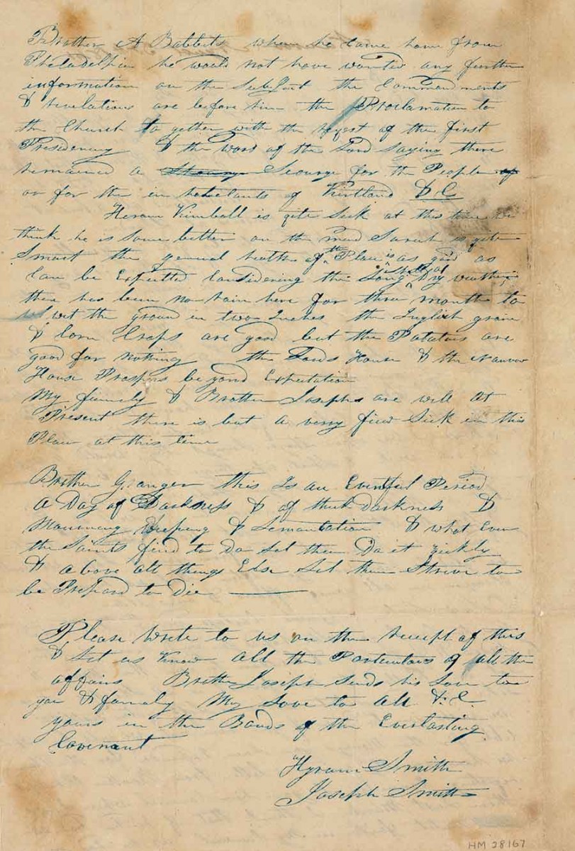 Hyrum and Joseph Smith letter to Oliver Granger, Aug. 30, 1841. The Huntington Library, Art Museum, and Botanical Gardens.