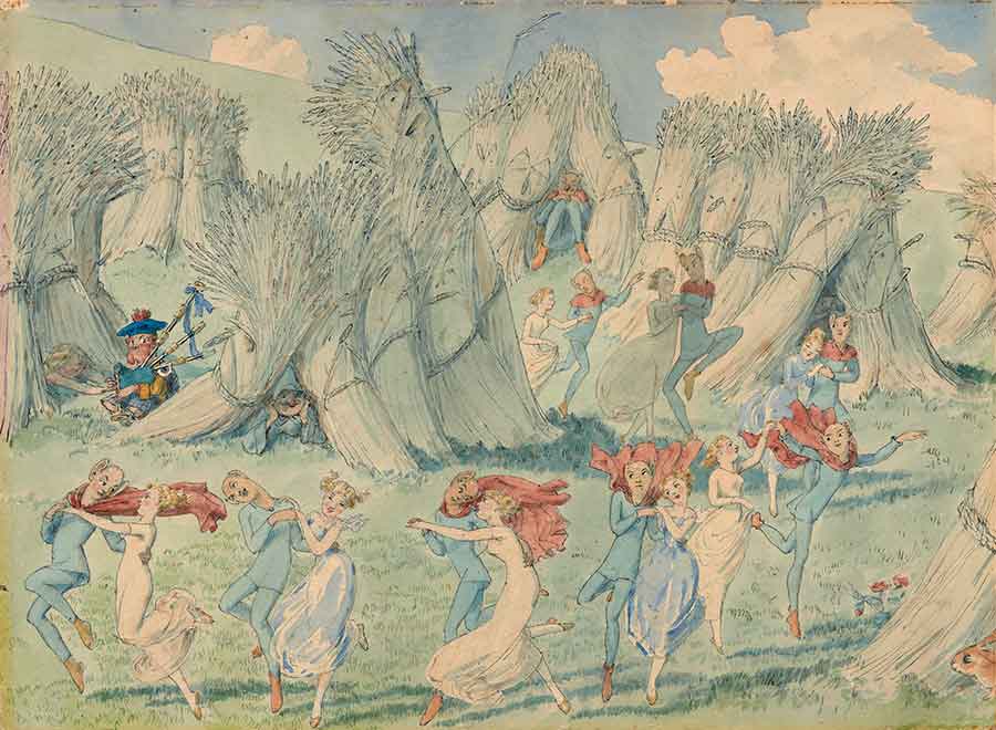 Charles Altamont Doyle (British, 1832¬–1893), The Harvest Home, undated. Pen and watercolor over pencil. Gift of Princess Nina Mdivani Conan Doyle with assistance from The Friends. The Huntington Library, Art Collections, and Botanical Gardens.