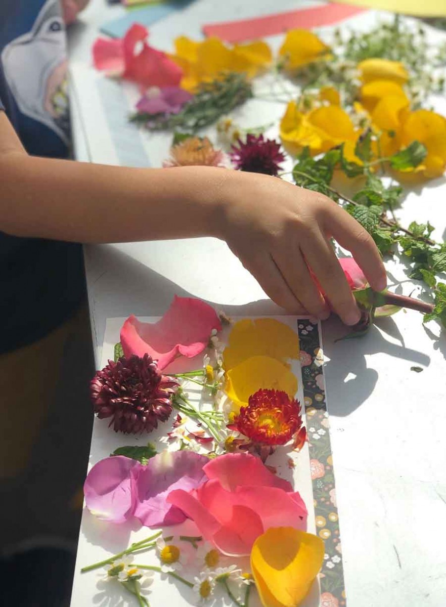 The Creativity Lab series, shared via Instagram, features activities for children and families to enjoy at home, such as making fragrant plant collages. Photo by Maria Ahverdyan. The Huntington Library, Art Museum, and Botanical Gardens.