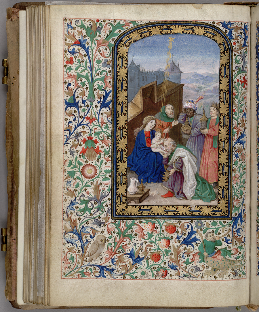 Illustration in a prayer book that once belonged to Mary, Queen of Scots (1542–1587), Adoration of the Magi, Huntington Manuscript 1200, folio 67 verso. The Huntington Library, Art Collections, and Botanical Gardens.