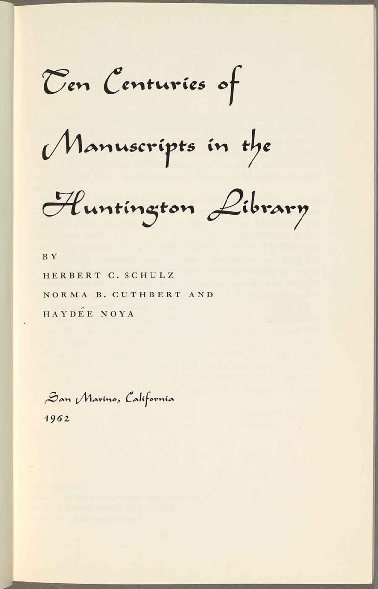 In 1962, Noya contributed to The Huntington publication Ten Centuries of Manuscripts in the Huntington Library, along with coauthors Herbert C. Schultz, curator of manuscripts, and Norma B. Cuthbert. Noya wrote the chapter on the manuscripts of the Pacific Southwest and Spanish Americana.