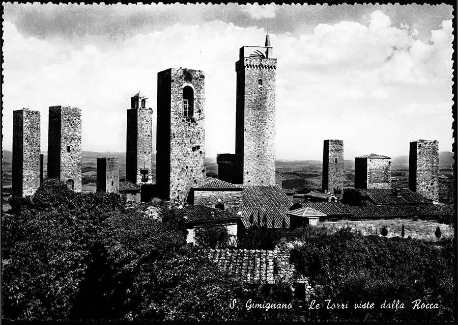 Postcard of the towers of San Gimignano in Italy that his friend Barbara Church sent to Wallace Stevens on Sept. 28, 1952. Stevens came to enjoy dreamed-up visits around the world through a large network of correspondents. The Huntington Library, Art Collections, and Botanical Gardens.