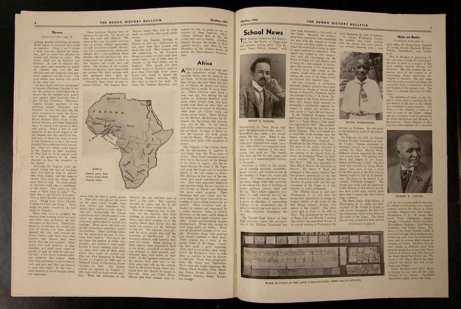 A look inside the first edition of the Negro History Bulletin, edited by Carter G. Woodson, published in October 1937 through the Association for the Study of Negro Life and History. The Huntington Library, Art Collections, and Botanical Gardens.