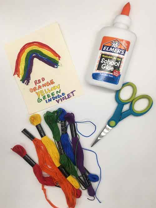 Materials to make a rainbow out of yarn